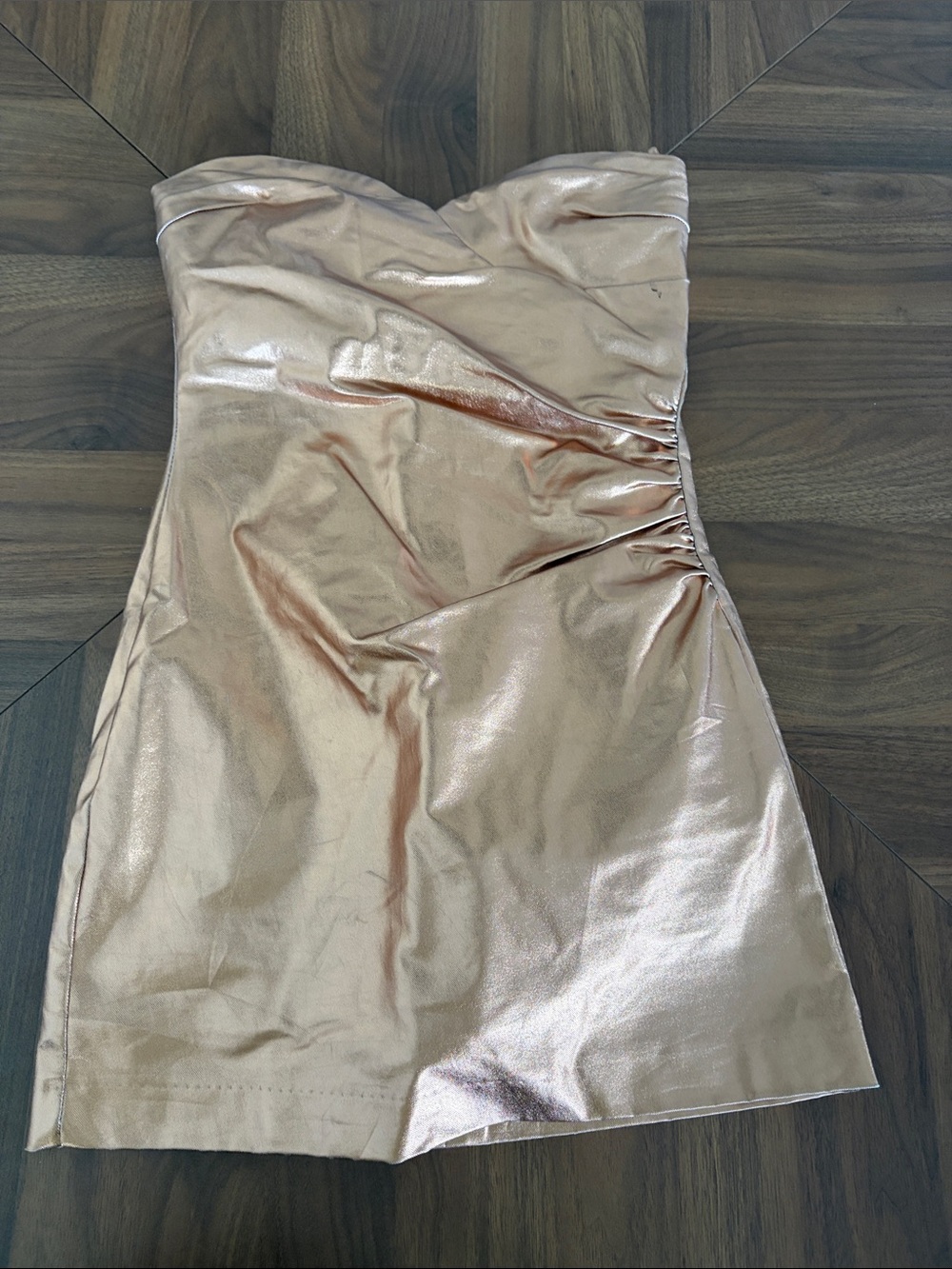 Zara Metallic Strapless Rose Gold Mini Dress